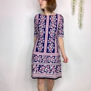 ELIZA J floral jersey sheath dress stripes elbow length sleeves bloomcore 2719